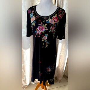 Johnny Was Navy Embroidered Dress – Effortless Bohemian Elegance